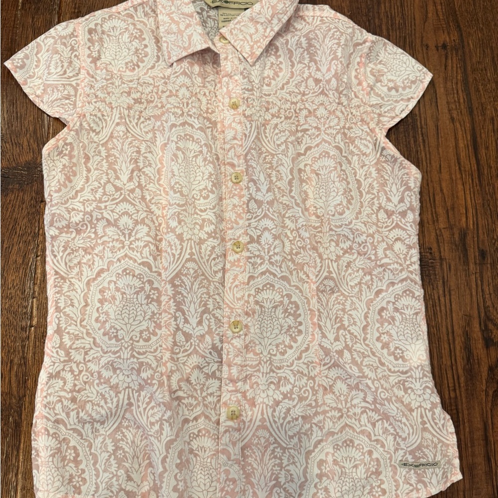 Exofficio Pink and White Floral Button-Up Shirt